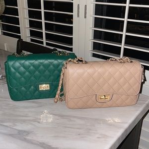 Beige and Green Shoulder Bag